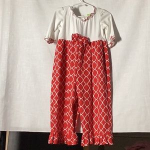 Classic Whimsy one piece.  Red and white 24 months.  Made in USA